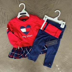 NWT Tommy Hilfiger girls 18months red white navy top and leggings.
